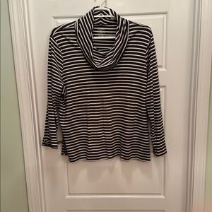 L.L. Bean Charcoal and Cream Striped Cowl Neck Supima Cotton Top in size 3X